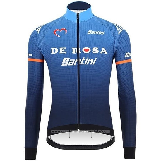 2019 Maillot Cyclisme Casteli De Rose Bleu Manches Longues et Cuissard